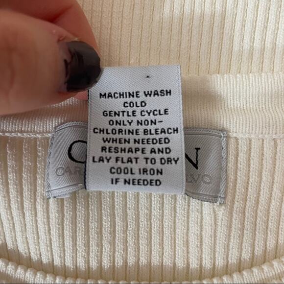 50% OFF Carmen Marc Valvo Top Ribbed Lace Sleeves Stretch Off White Blouse - Picture 6 of 6